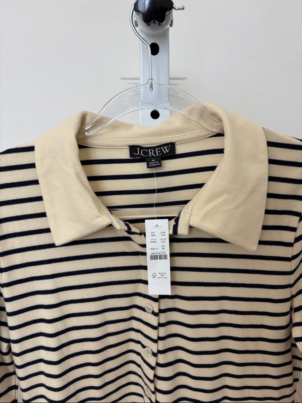 J. Crew Cream and Navy Striped Polo Button-Up - Picture 4 of 5
